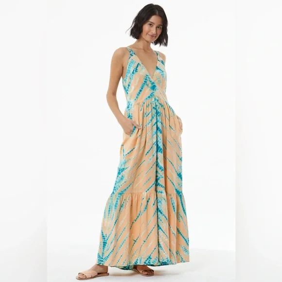 champagne maxi dress formal Tie-Dye Sheer Maxi Dress